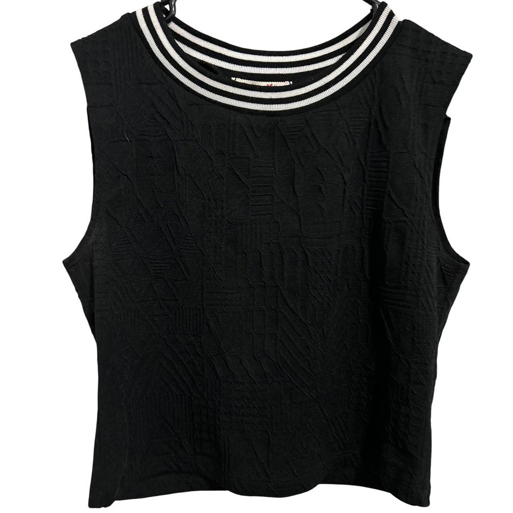 Better Be Black Sleeveless Crop Top White Stripes at Neck‎ Women's Size Large